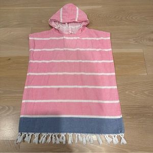 O/S KIDS FITS 6-10 YRS MADE IN ARGENTINA PINK/BLUE BEACH PONCHO w FRINGE